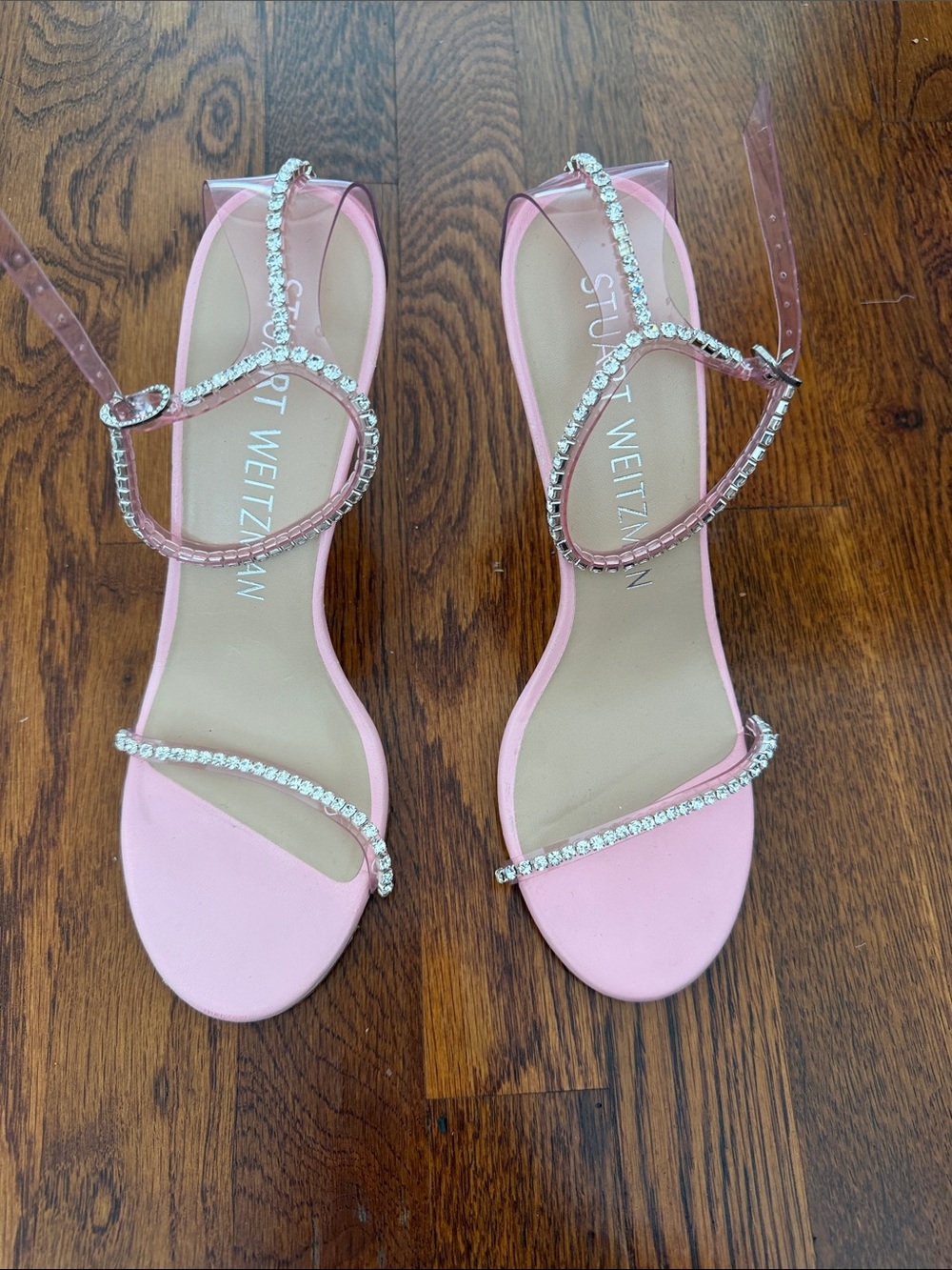 WORN ONCE Stuart Weitzman Pink Crystal Strap High-Heel Sandals SIZE 9
